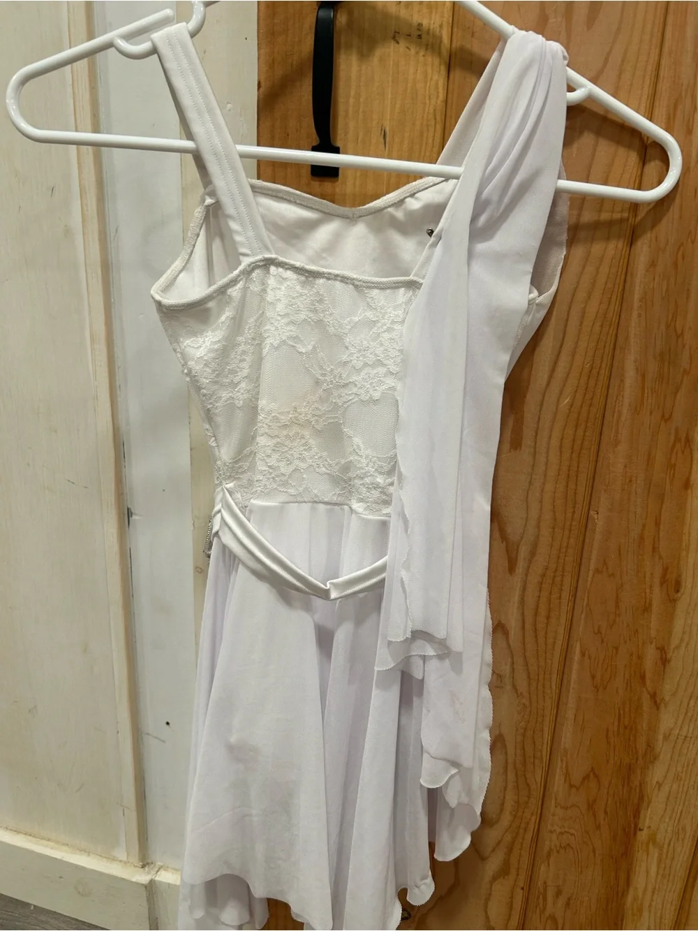 White One-Shoulder Beaded Chiffon Girls Dance Costume